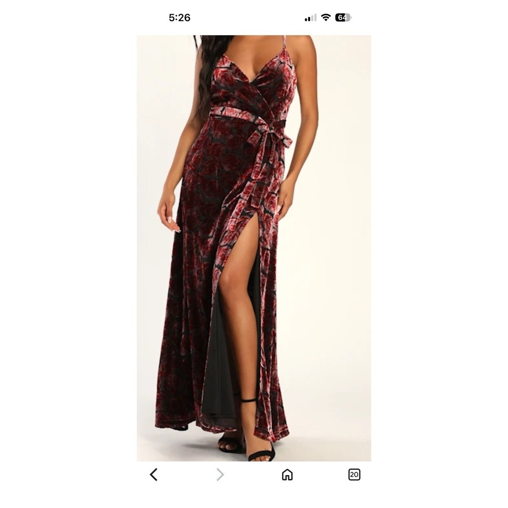 LULU'S Pretty Companion Velvet Burnout Mauve & Red‎ Maxi Babydoll Dress S NWT